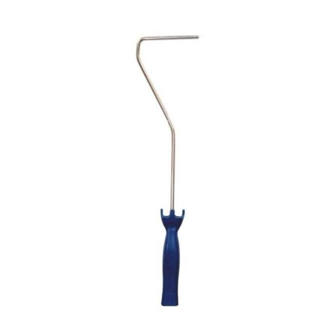A small blue cat toy featuring a wire and a feather, reminiscent of the PAINT FORCE Premium Mini Roller Frame, is suspended against a plain white background.